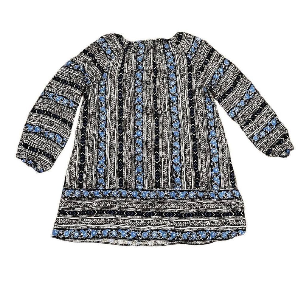 Express Tunic Dress Women's Large Multicolor 100% Rayon V- Neck Long Sleeve